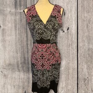Nicole by Nicole Miller Dress Womens Large Black Pink Sleeveless V-Neck Belt